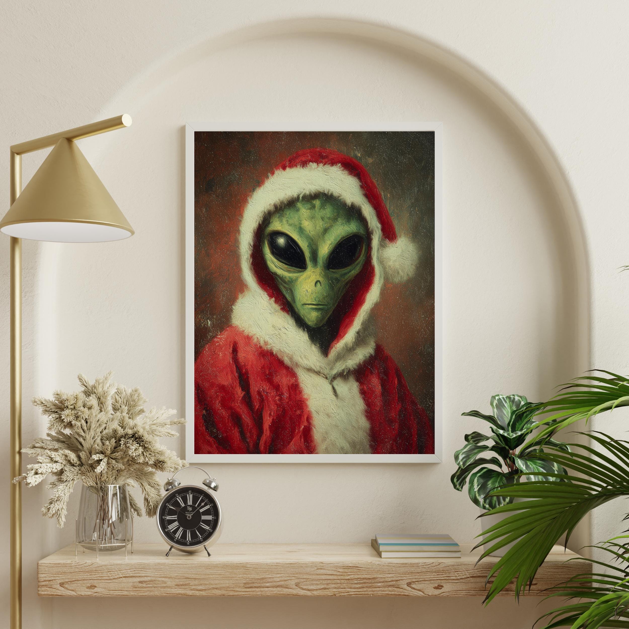 Vintage Alien Santa Vertical Posters Christmas Home Decor Sci-fi Xmas ...