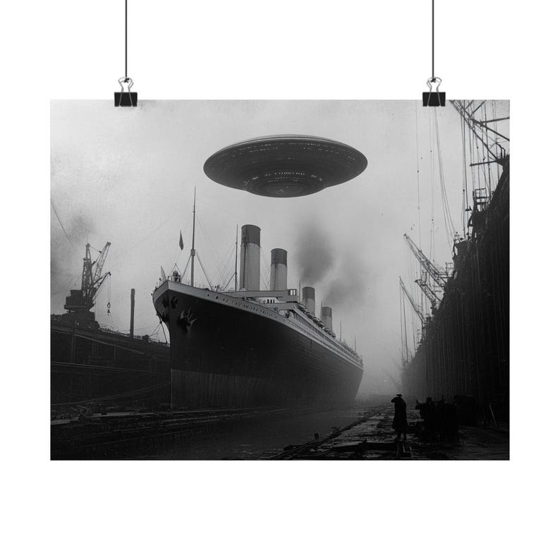 Titanic UFO Wall Art Funny Alien Wall Decor Conspiracy Theory RMS Titanic Gothic Wall Art Satirical Poster The Alien Obsessed Alien Gift image 5