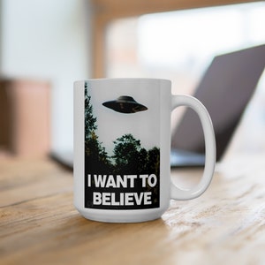 XFiles Coffee Mug I Want to Believe Coffee Cup Fox Mulder Dana Scully Conspiracy Theory UFO Alien XFiles Area 51 Ceramic Mug Xfiles Merch image 3