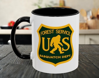 Bigfoot Forest Service Mug, Sasquatch Department Coffee Mug, Funny Bigfoot Gift, Camping Hiking Cryptid Mug