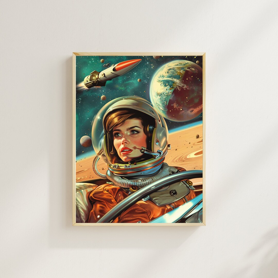 Vintage Scifi Pop Art Retro Astronaut Woman on Mars Space Poster Retro ...
