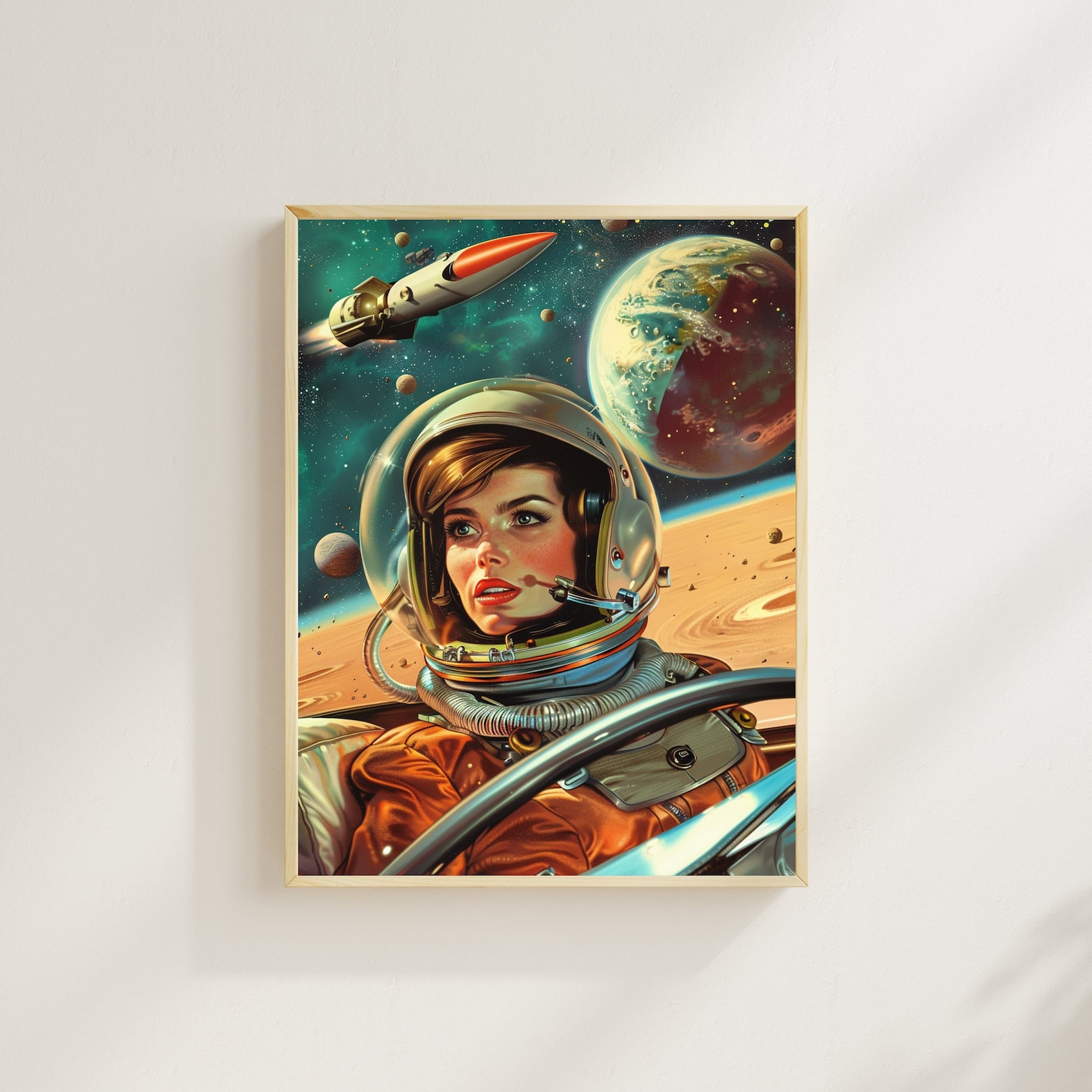 Vintage Scifi Pop Art Retro Astronaut Woman on Mars Space Poster Retro ...