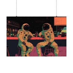 Retro Futuristic Space Poster Funky Futuristic Bar Art Retro Scifi Wall Decor Man Cave Art Astronaut Industrial Art 70s Psychedelic Club Art image 5