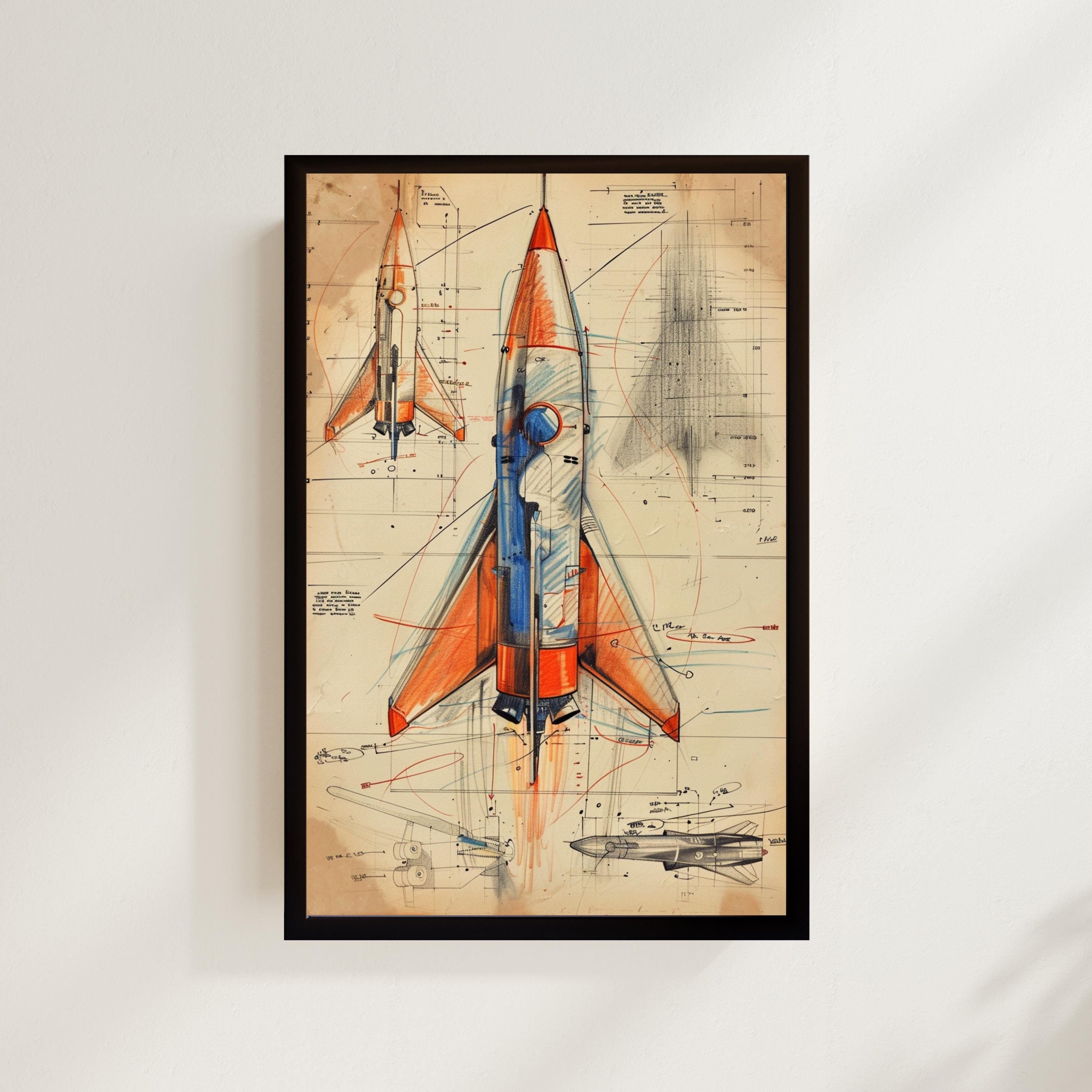 Rocket Diagram Atomic Age Rocketship Schematic 1960s Scifi