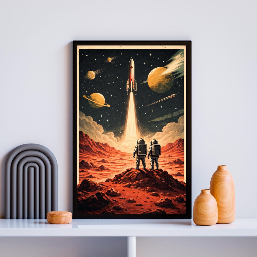 Vintage Mars Space Travel Poster Astronaut Wall Art 1960s Atomic Age ...
