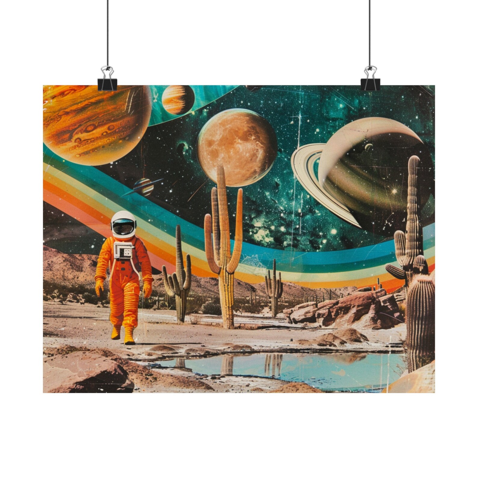 Vintage Astronaut Poster Retro Space Wall Decor Polaroid Style Space ...