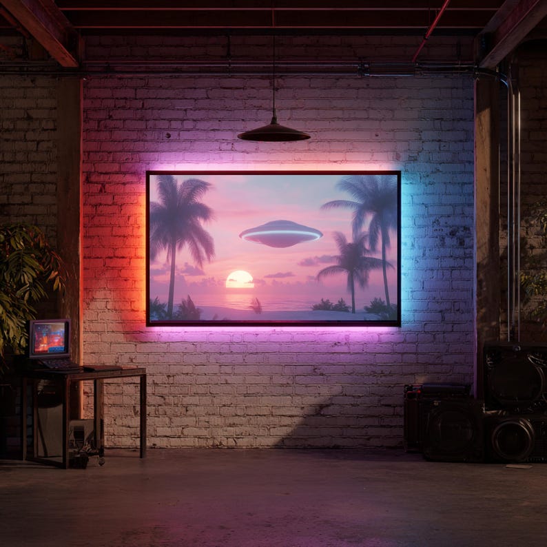 UFO Wall Art Vaporwave Ufo Poster Retro Futurism 90s Aesthetic Alien Art Space Poster Retro Scifi Wall Art Vintage Neon 80s Art Gamer Art image 2