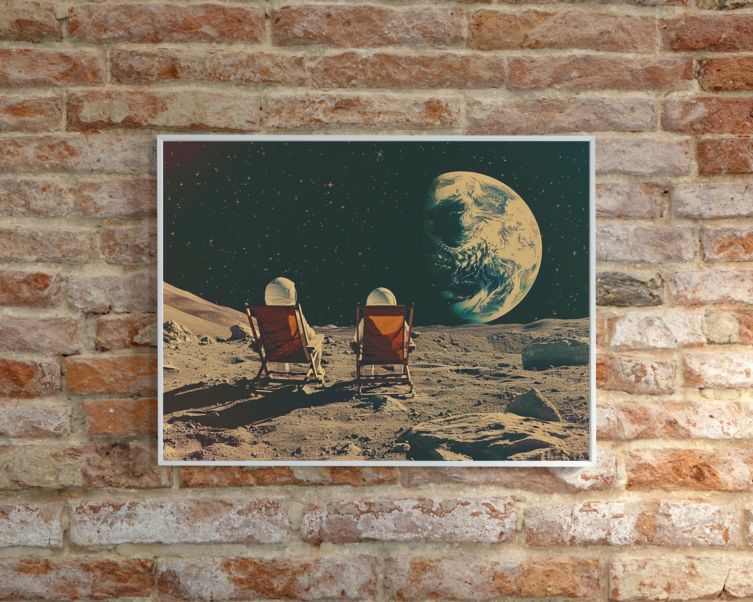Vintage Astronaut Poster Space Art "earth Rise" Retro Space Print Moon ...