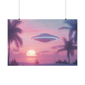 UFO Wall Art Vaporwave Ufo Poster Retro Futurism 90s Aesthetic Alien Art Space Poster Retro Scifi Wall Art Vintage Neon 80s Art Gamer Art image 6