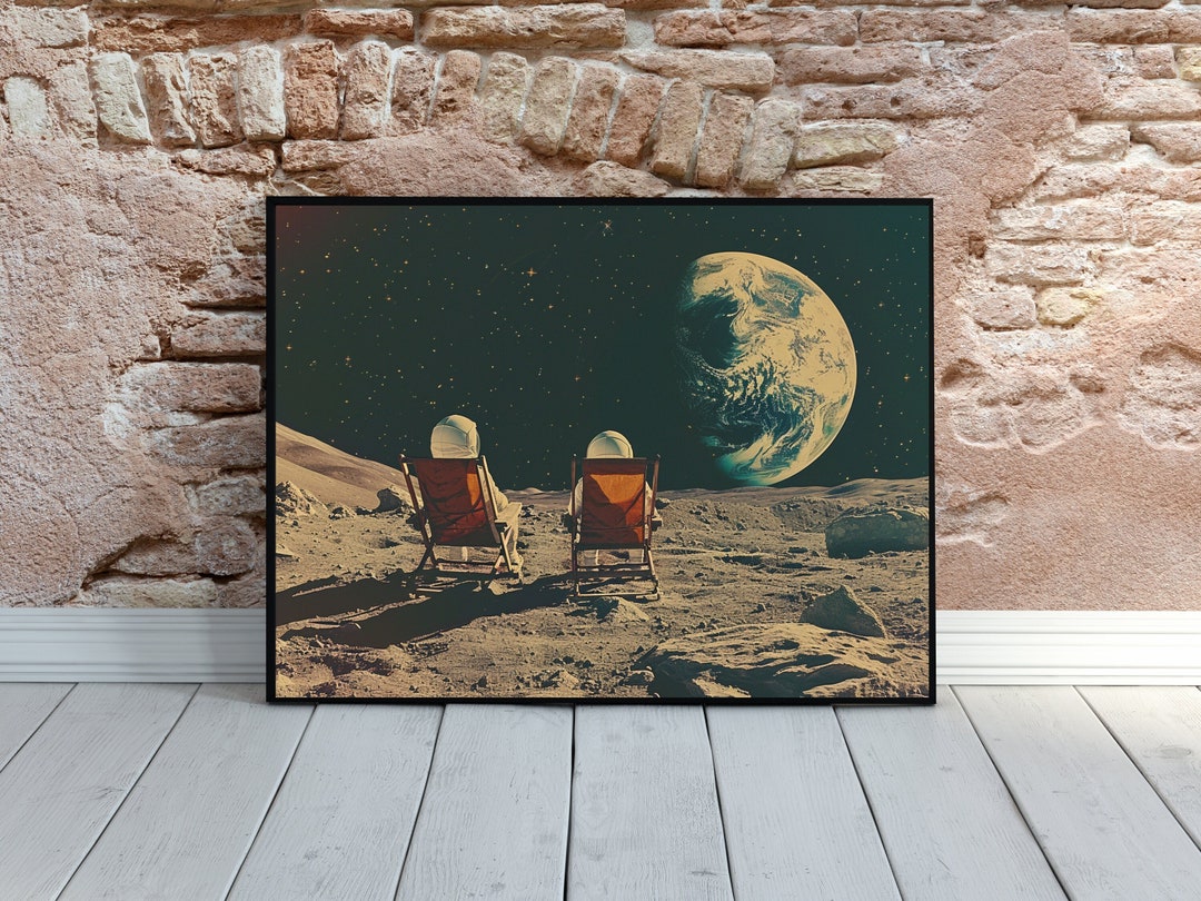 Vintage Astronaut Poster Space Art earth Rise Retro Space Print Moon ...