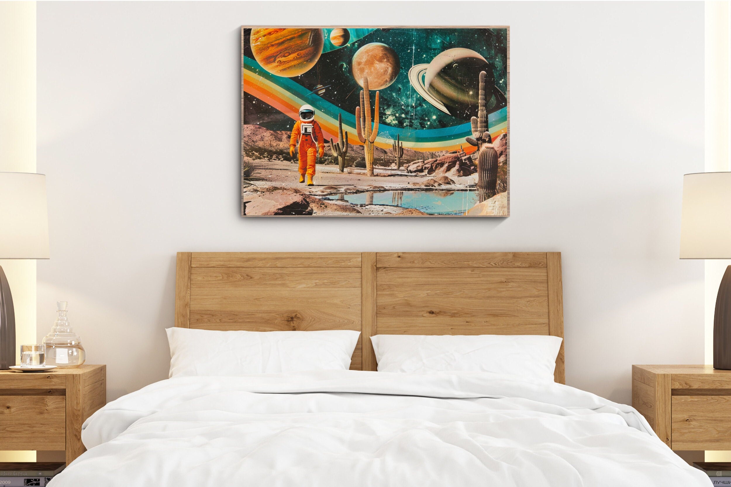 Vintage Astronaut Poster Retro Space Wall Decor Polaroid Style Space ...