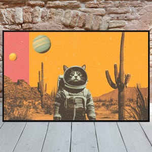 Vintage Scifi Space Collage Poster Starring Cat Black Cat Space Poster Minimalist Surreal Vaporwave Art Retro Futuristic Western Art Decor