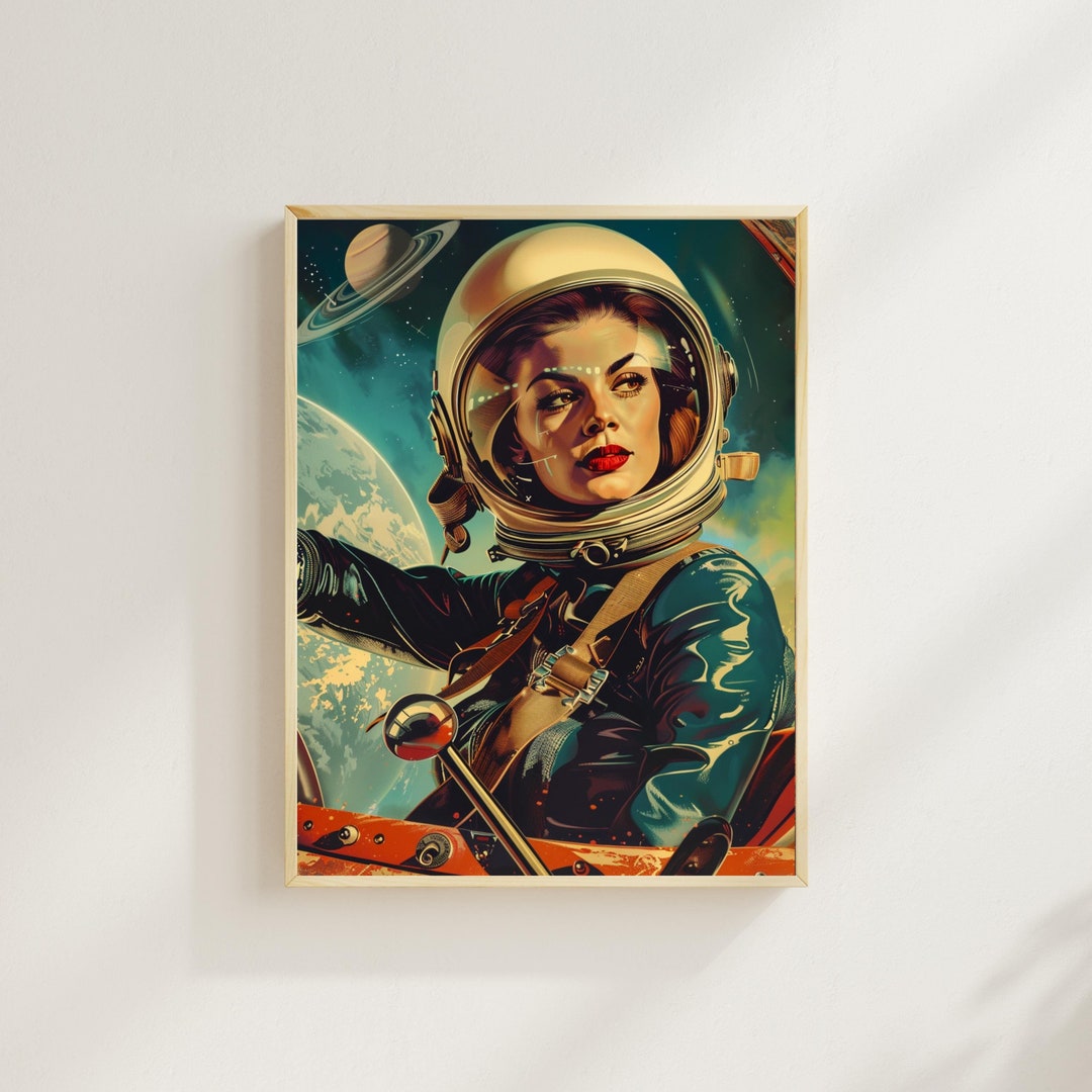 Retro Astronaut Space Poster 1960s Atomic Age Wall Decor Vintage Female ...