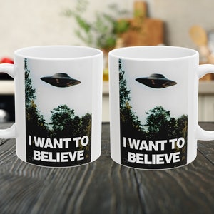 XFiles Coffee Mug I Want to Believe Coffee Cup Fox Mulder Dana Scully Conspiracy Theory UFO Alien XFiles Area 51 Ceramic Mug Alien Gift