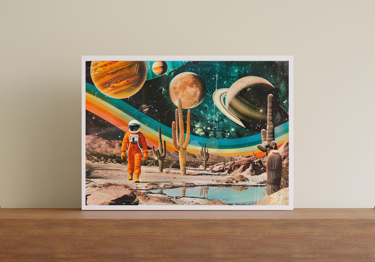 Vintage Astronaut Poster Retro Space Wall Decor Polaroid Style Space ...