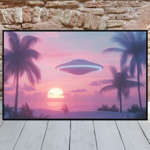 UFO Wall Art Vaporwave Ufo Poster Retro Futurism 90s Aesthetic Alien Art Space Poster Retro Scifi Wall Art Vintage Neon 80s Art Gamer Art