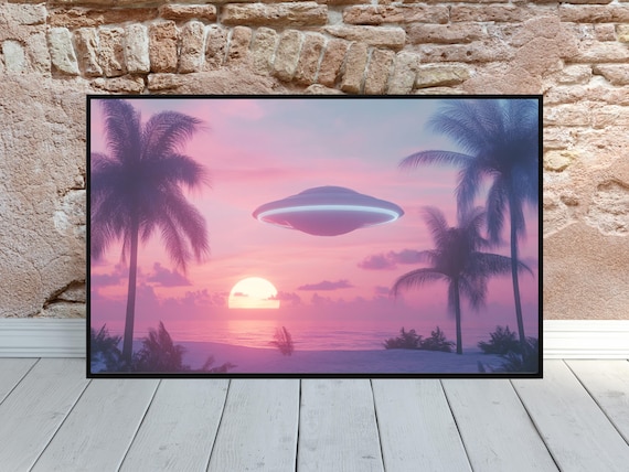 UFO Wall Art Vaporwave Ufo Poster Retro Futurism 90s Aesthetic Alien Art Space Poster Retro Scifi Wall Art Vintage Neon 80s Art Gamer Art