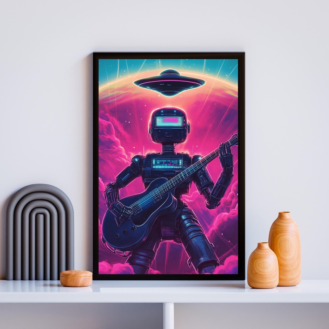 Vintage Robot Poster Retro UFO Wall Decor Robot Art Space Alien Home ...