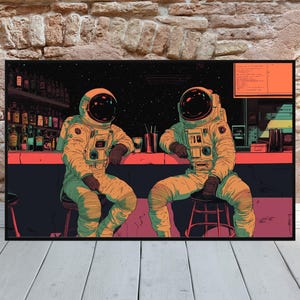 Retro Futuristic Space Poster Funky Futuristic Bar Art Retro Scifi Wall Decor Man Cave Art Astronaut Industrial Art 70s Psychedelic Club Art