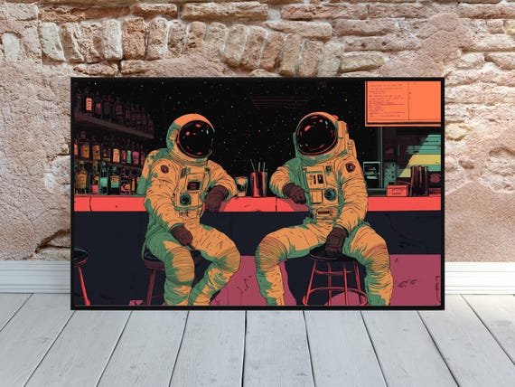 Retro Futuristic Space Poster Funky Futuristic Bar Art Retro Scifi Wall Decor Man Cave Art Astronaut Industrial Art 70s Psychedelic Club Art