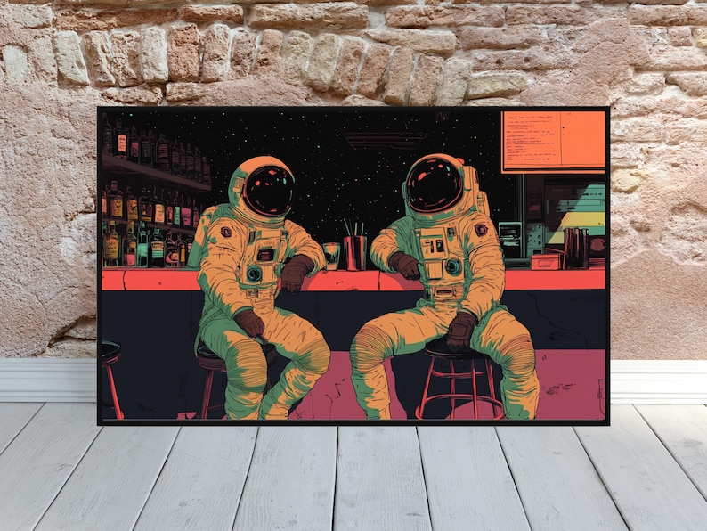 Retro Futuristic Space Poster Funky Futuristic Bar Art Retro Scifi Wall Decor Man Cave Art Astronaut Industrial Art 70s Psychedelic Club Art