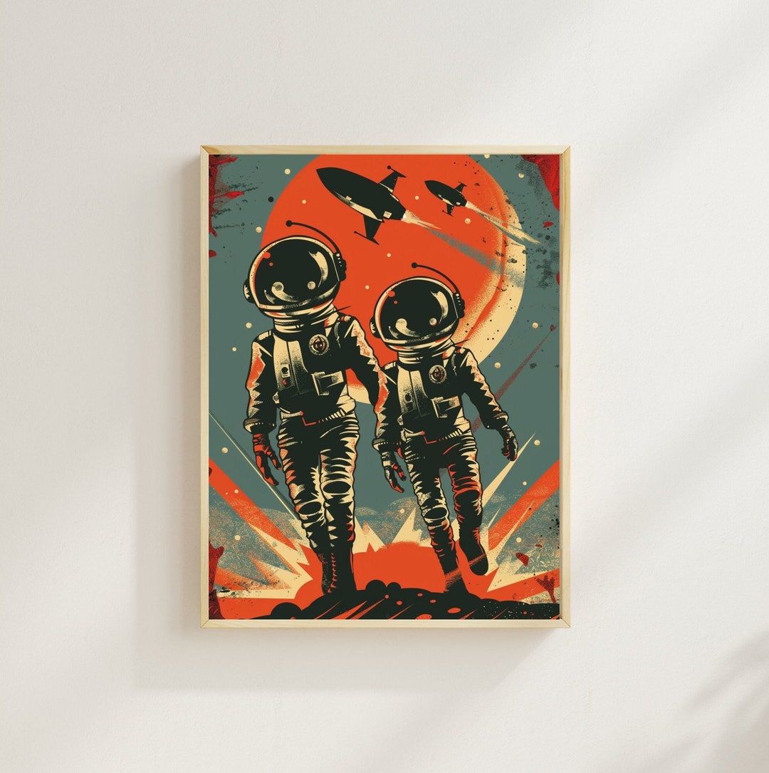 Retro Astronaut Poster Martian Invasion Soviet Style Space Print Comic ...