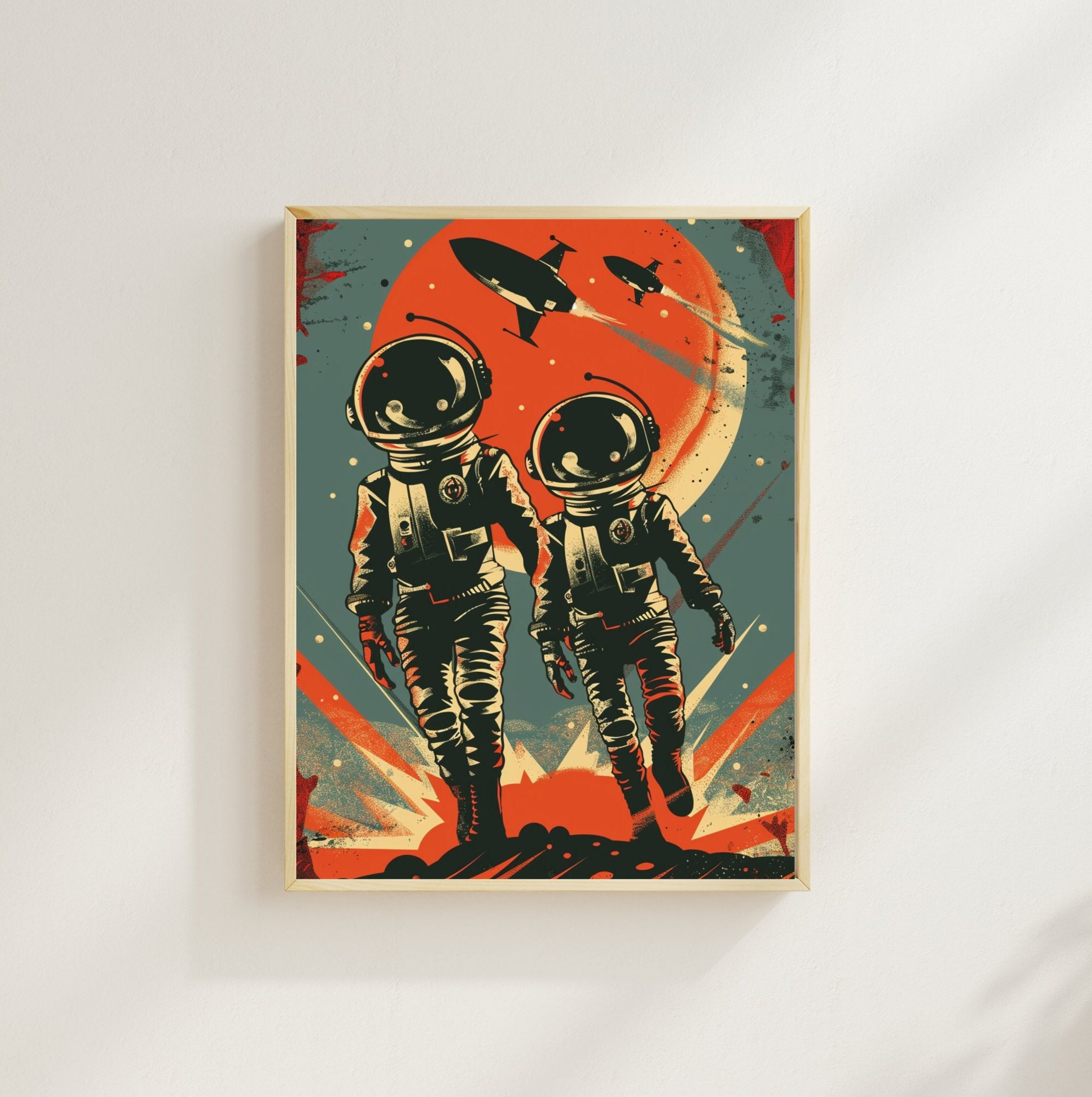 Retro Astronaut Poster Martian Invasion Soviet Style Space Print Comic ...