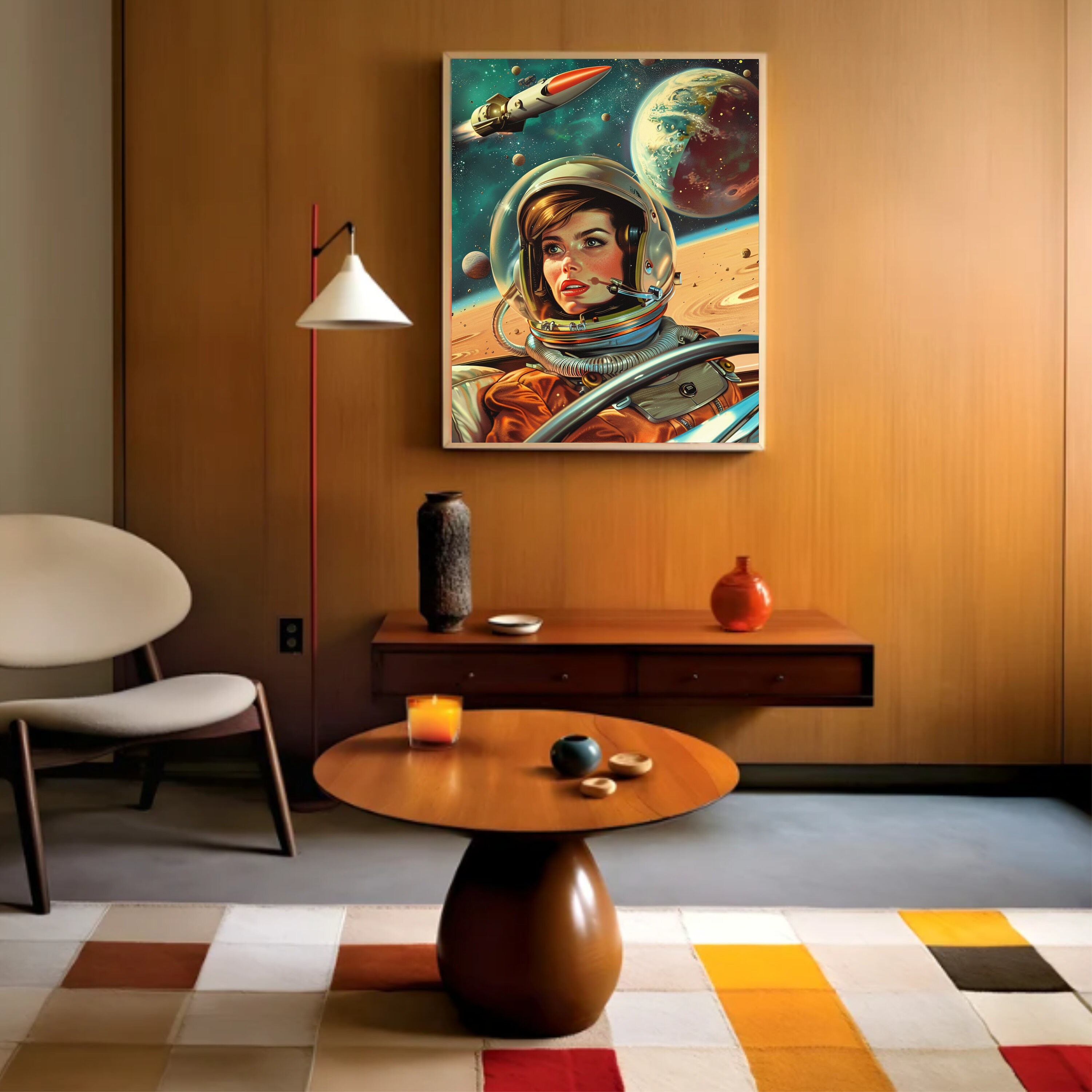 Vintage Scifi Pop Art Retro Astronaut Woman on Mars Space Poster Retro ...