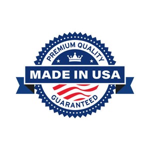 Pu&ograve; includere: Sigillo circolare blu e rosso con una corona e stelle, e il testo "Premium Quality Made in USA Guaranteed".