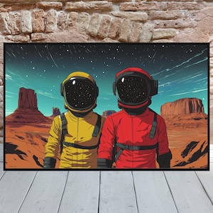 Retro Futuristic Astronaut Poster Space Western Art 70s Scifi Arizona Desert Vintage Space Art NASA Astronaut Helmet Comic Book Wall Art