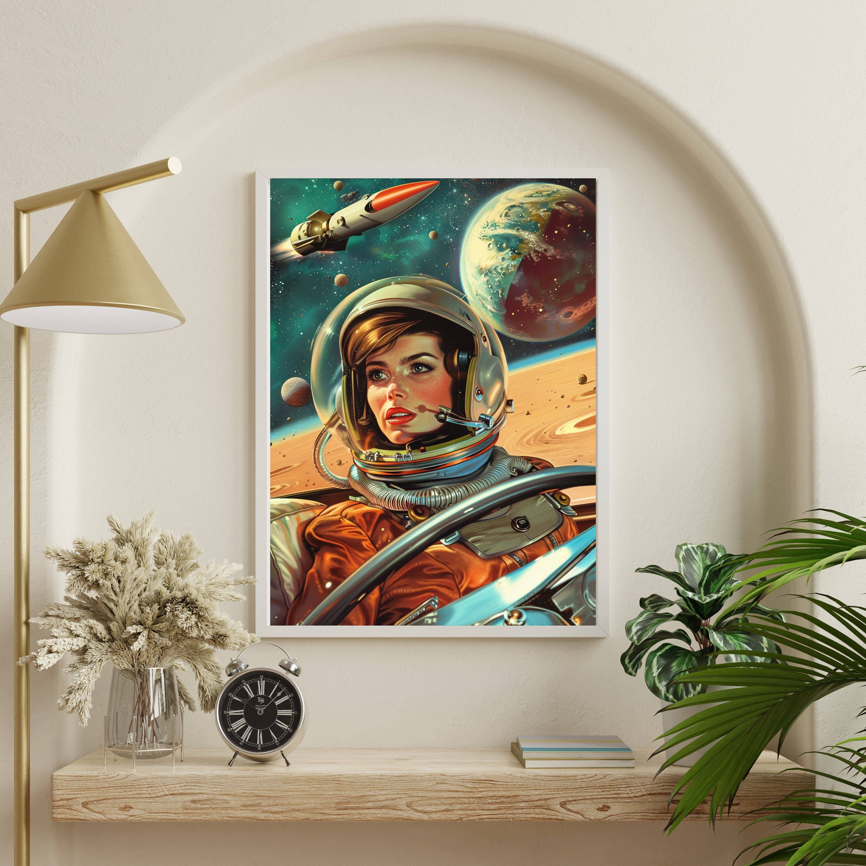 Vintage Scifi Pop Art Retro Astronaut Woman on Mars Space Poster Retro ...