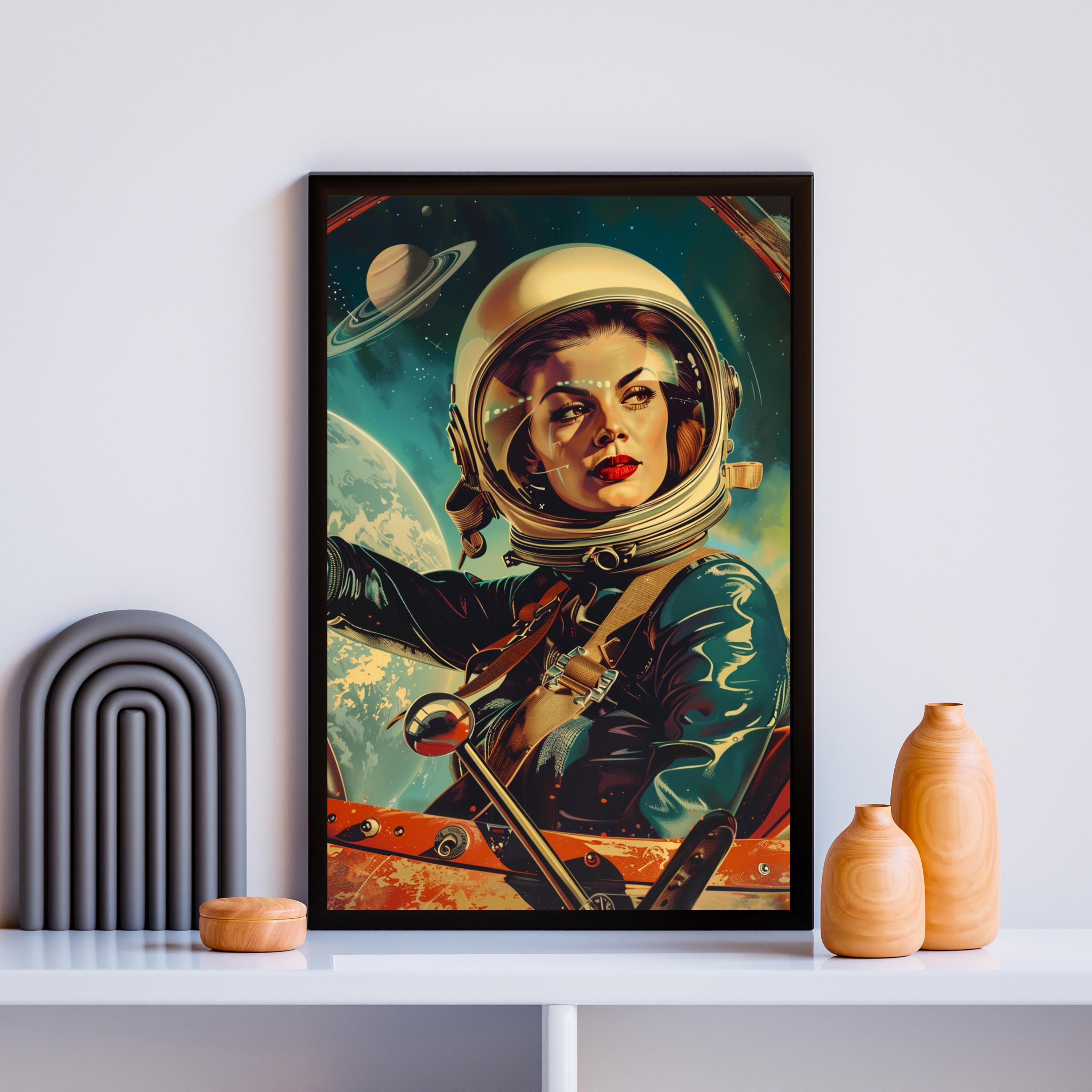 Retro Astronaut Space Poster 1960s Atomic Age Wall Decor Vintage Female ...