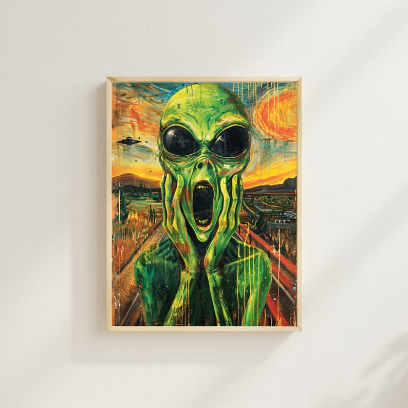 UFO Poster Funny Alien Poster Alien Scream Alien Vintage Wall Decor ...