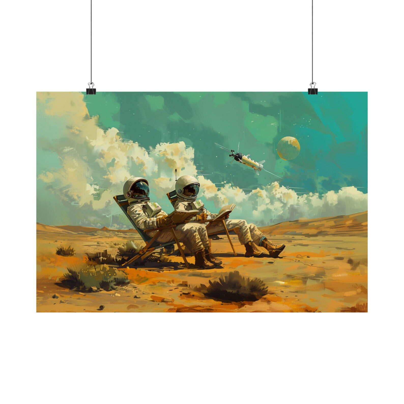 Retro Space Art Astronaut Retro Space Print Wall Decor Scifi Home Decor ...