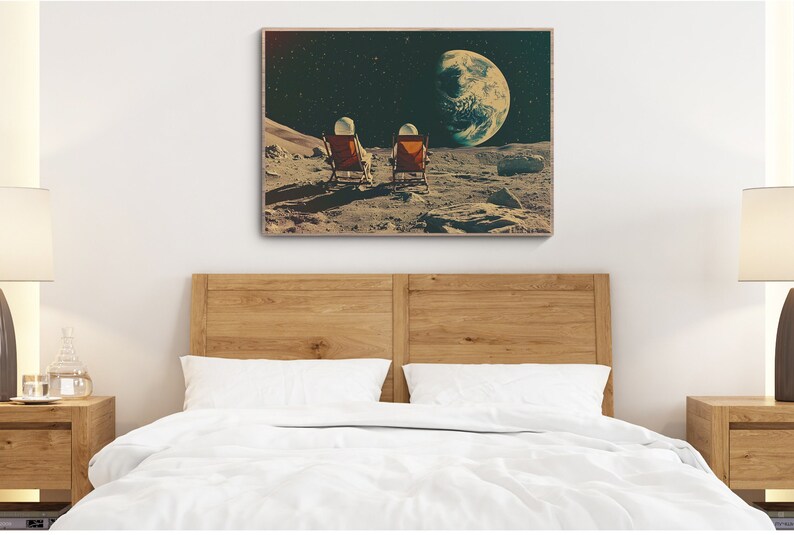 Vintage Astronaut Poster Space Art "earth Rise" Retro Space Print Moon ...