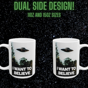 XFiles Coffee Mug I Want to Believe Coffee Cup Fox Mulder Dana Scully Conspiracy Theory UFO Alien XFiles Area 51 Ceramic Mug Xfiles Merch image 2