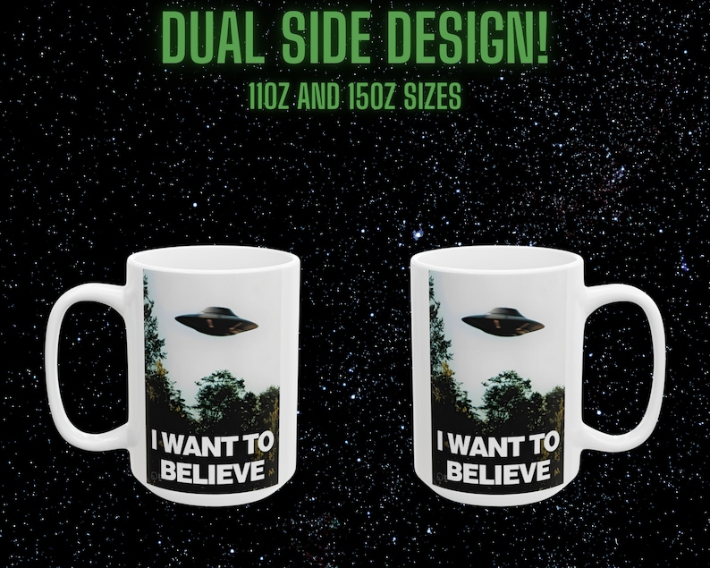 XFiles Coffee Mug I Want to Believe Coffee Cup Fox Mulder Dana Scully Conspiracy Theory UFO Alien XFiles Area 51 Ceramic Mug Xfiles Merch image 2