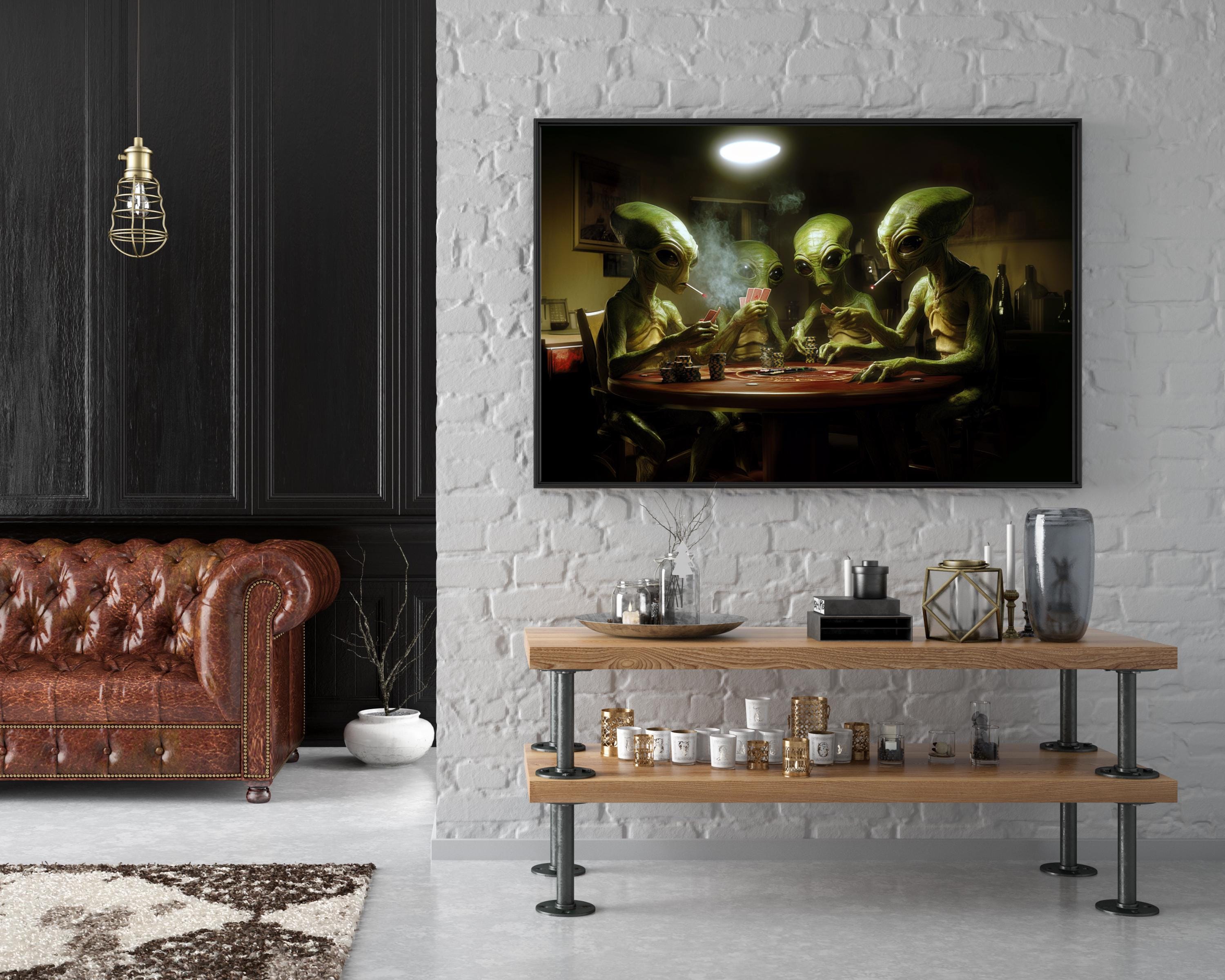 UFO Wall Art Alien Wall Decor Surreal Art Alien Poker Gift for Him Man ...