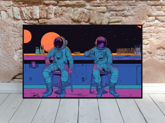 Retro Futuristic Space Poster Funky Futuristic Bar Art Retro Scifi Wall Decor Man Cave Art Astronaut Industrial Art 70s Psychedelic Club Art