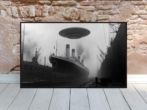 Titanic UFO Wall Art Funny Alien Wall Decor Conspiracy Theory RMS Titanic Gothic Wall Art Satirical Poster The Alien Obsessed Alien Gift