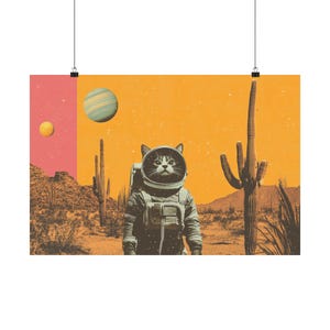 Affiche vintage de collage spatial de science-fiction mettant en vedette le chat, le chat noir, l'affiche de l'espace, l'art vaporwave surréaliste surréaliste minimaliste, la déco occidentale rétro futuriste image 5