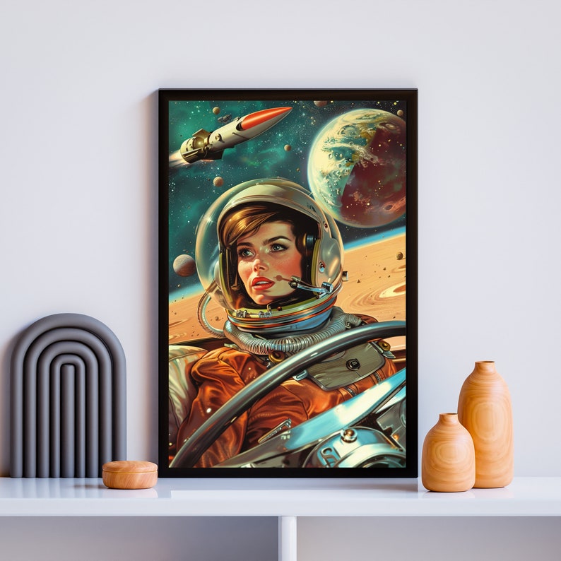 Vintage Scifi Pop Art Retro Astronaut Woman on Mars Space Poster Retro ...