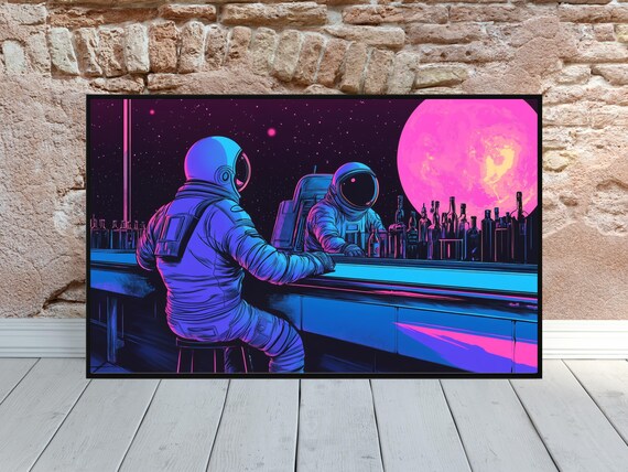 Retro Futuristic Space Poster Funky Futuristic Bar Art Retro Scifi Wall Decor Man Cave Art Astronaut Industrial Art 70s Psychedelic Club Art