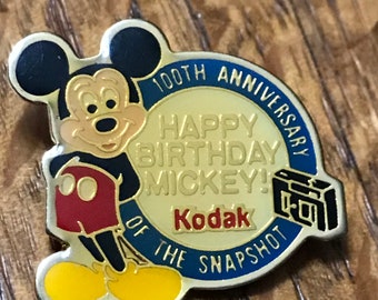 Mickey Mouse Happy Birthday Pin - 100th Anniversary of the Snapshot Kodak from 1988 Disney Disneyland, Disney World Cartoon