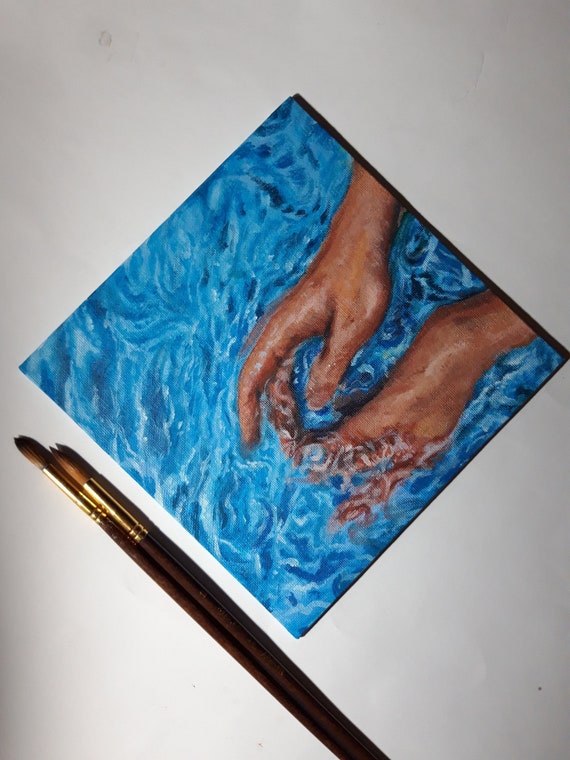 Flowing Waters, Acrylic Painting, Blue Water, Acrylics, Canvas Board,  Painting, Realistic Painting, Realistic Art, 