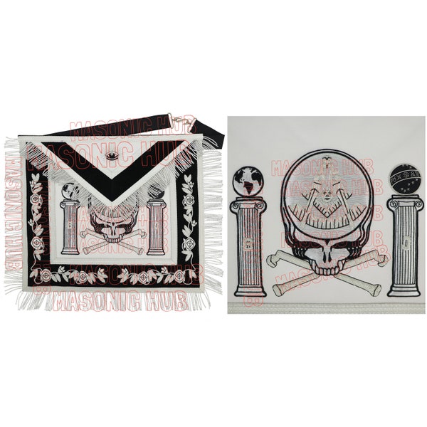 Past Master Skull & Cross Bones 100% Lambskin Masonic Apron - Handcrafted