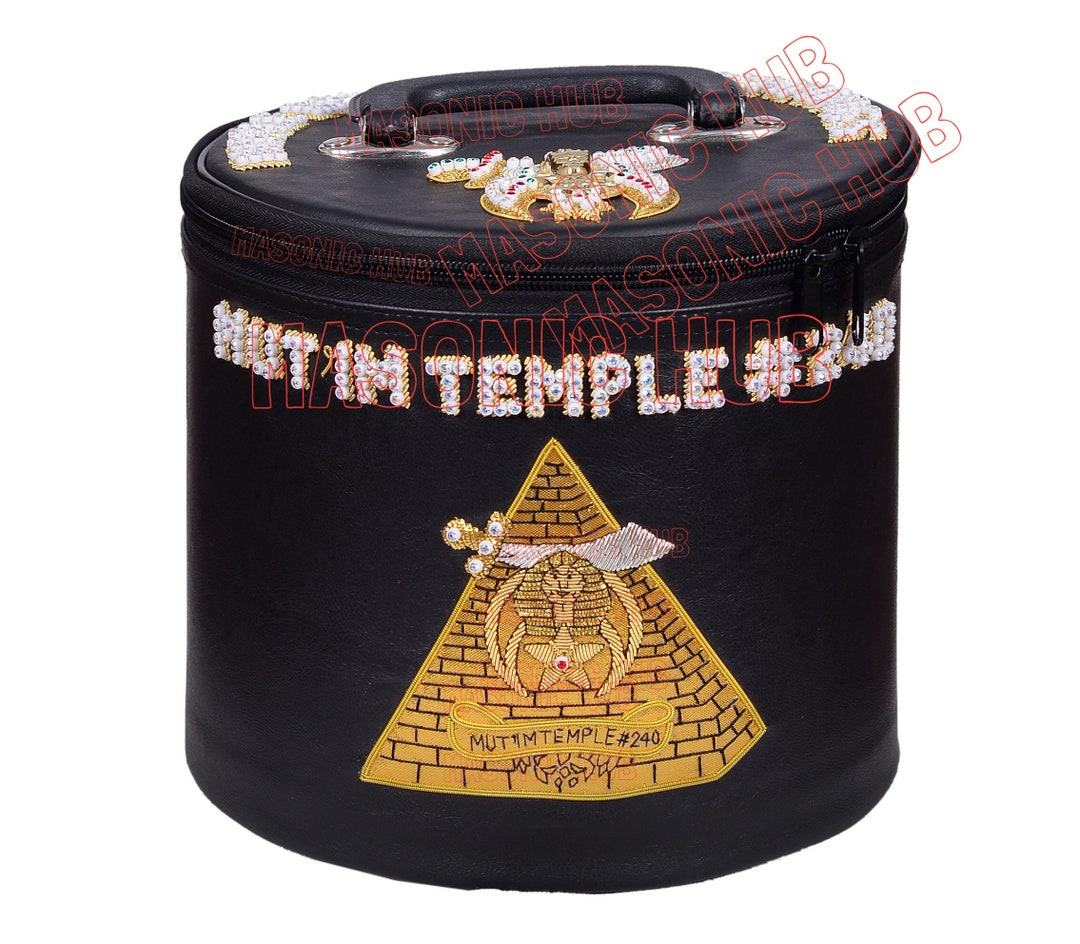 Masonic Shriner Fez Case - Black With Machine Embroidered Emblem, Made In USA