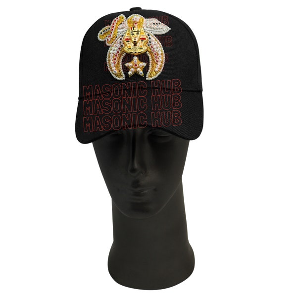 Handmade Masonic Shriner Jewel Embroidered Black Baseball Cap - Premium Quality