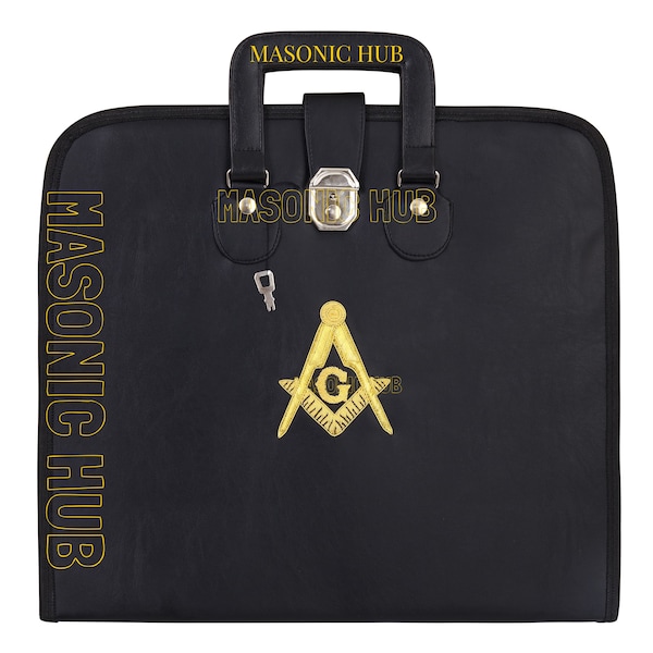 Masonic Hand Embroidered Square & Compass Masonic Apron Case with Handle [BLACK]