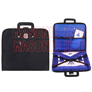 Étui souple pour tablier maçonnique en similicuir noir Masonic Regalia avec poignée + doublure bleue [NOIR]